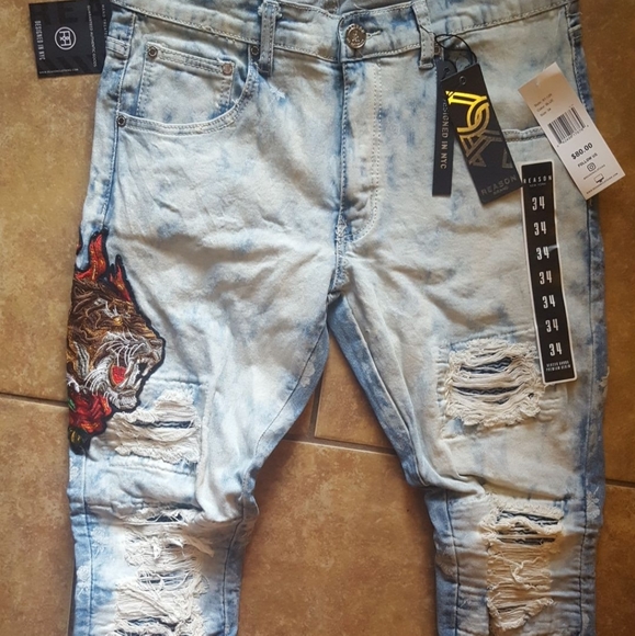 🆕️Distress Denim Flame Tiger Jeans 34w - Picture 6 of 8
